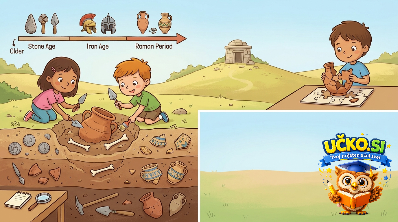 Ilustracija: Arheologija in odkrivanje ostankov preteklosti