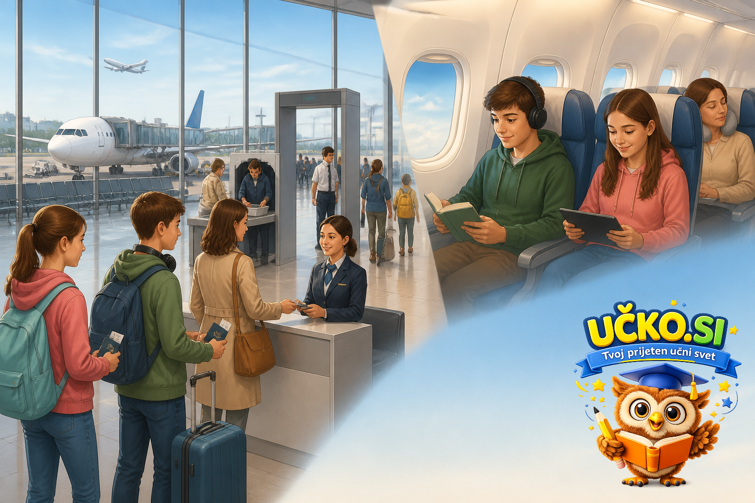 Ilustracija: At the airport and on the plane