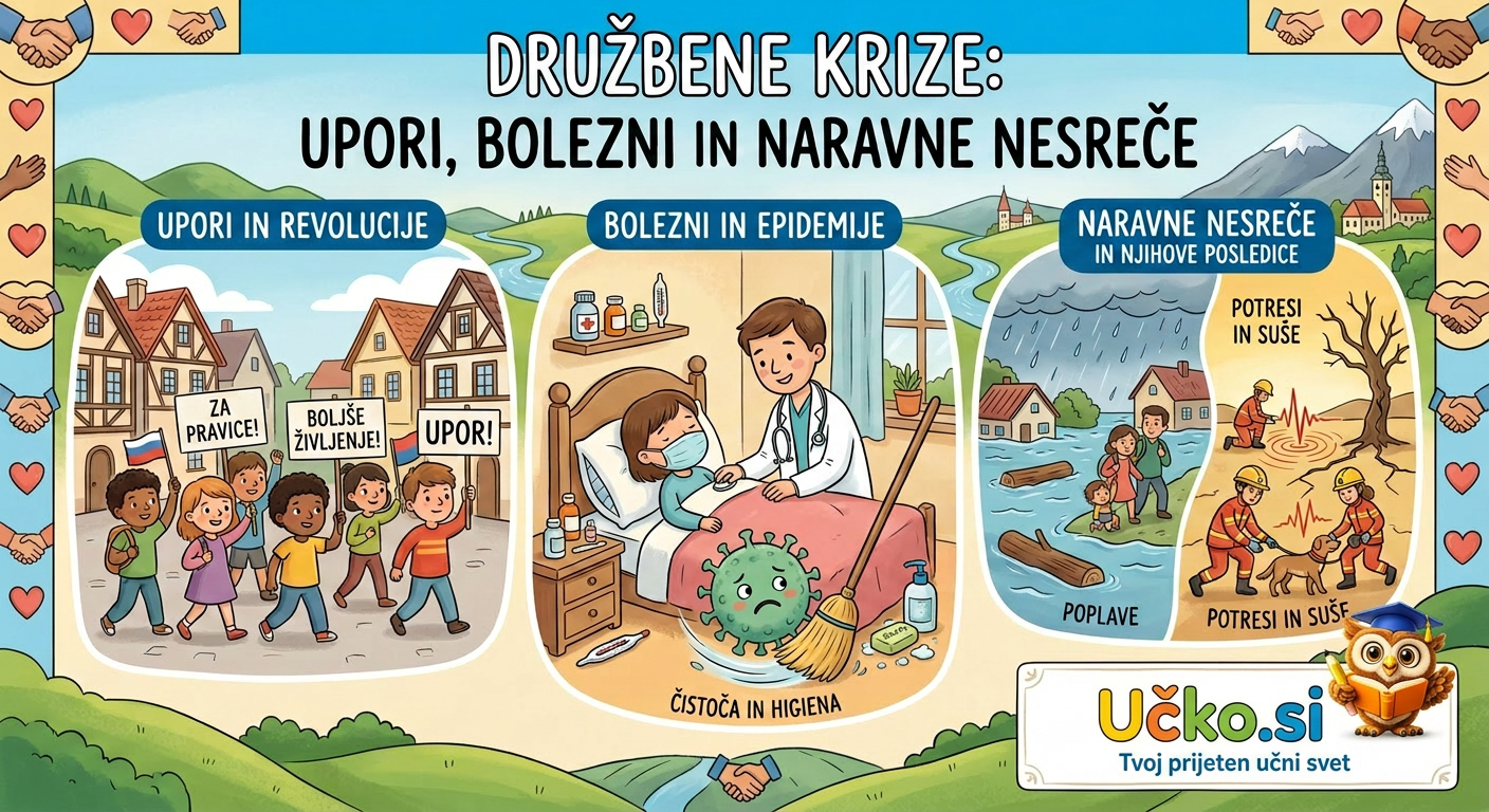Ilustracija: Družbene krize: upori, bolezni in naravne nesreče
