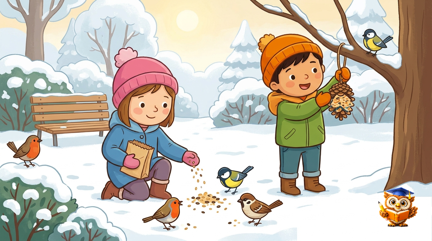 Ilustracija: Eva in Lan hranita ptice