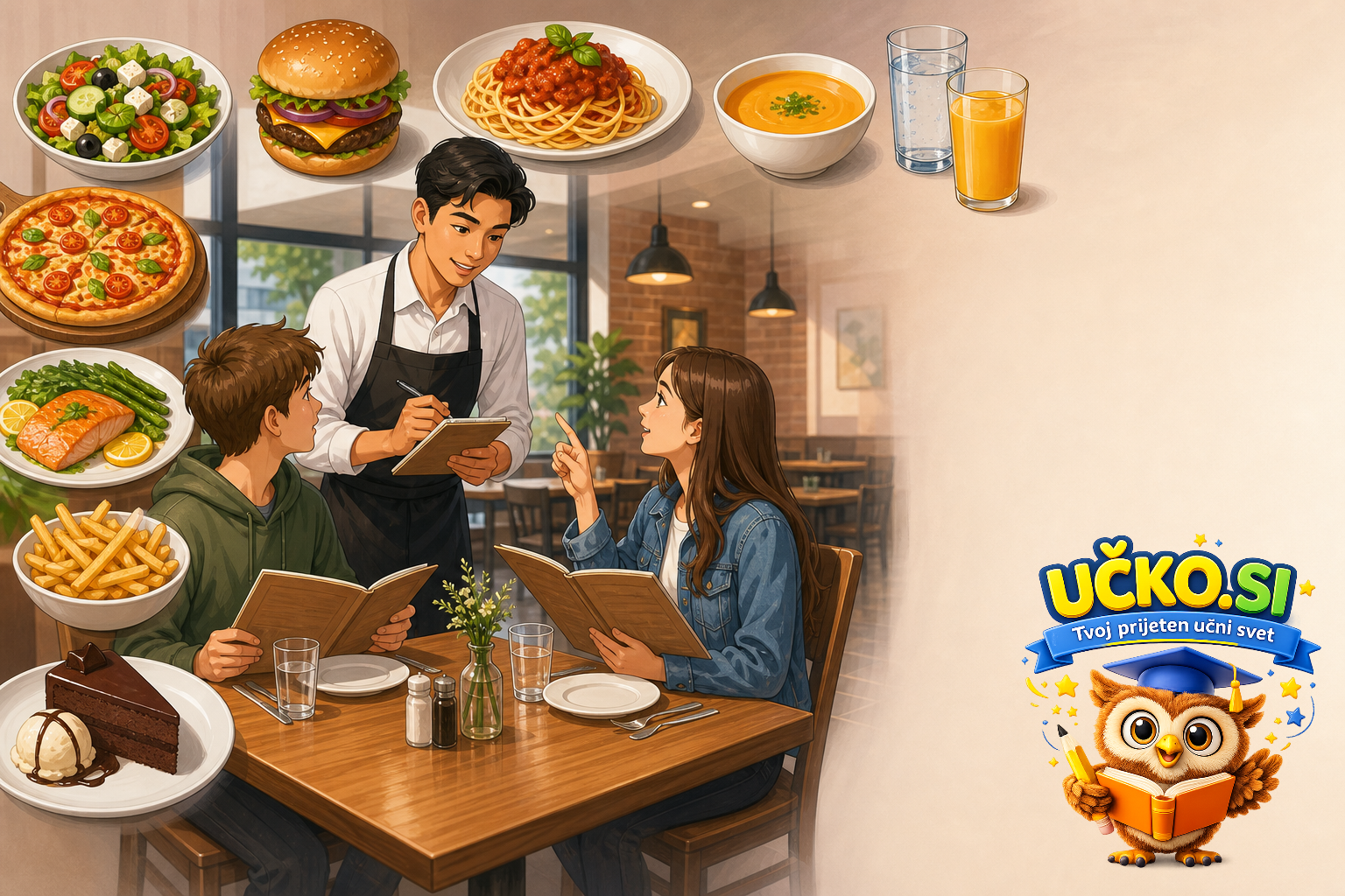 Ilustracija: food and restaurant situations