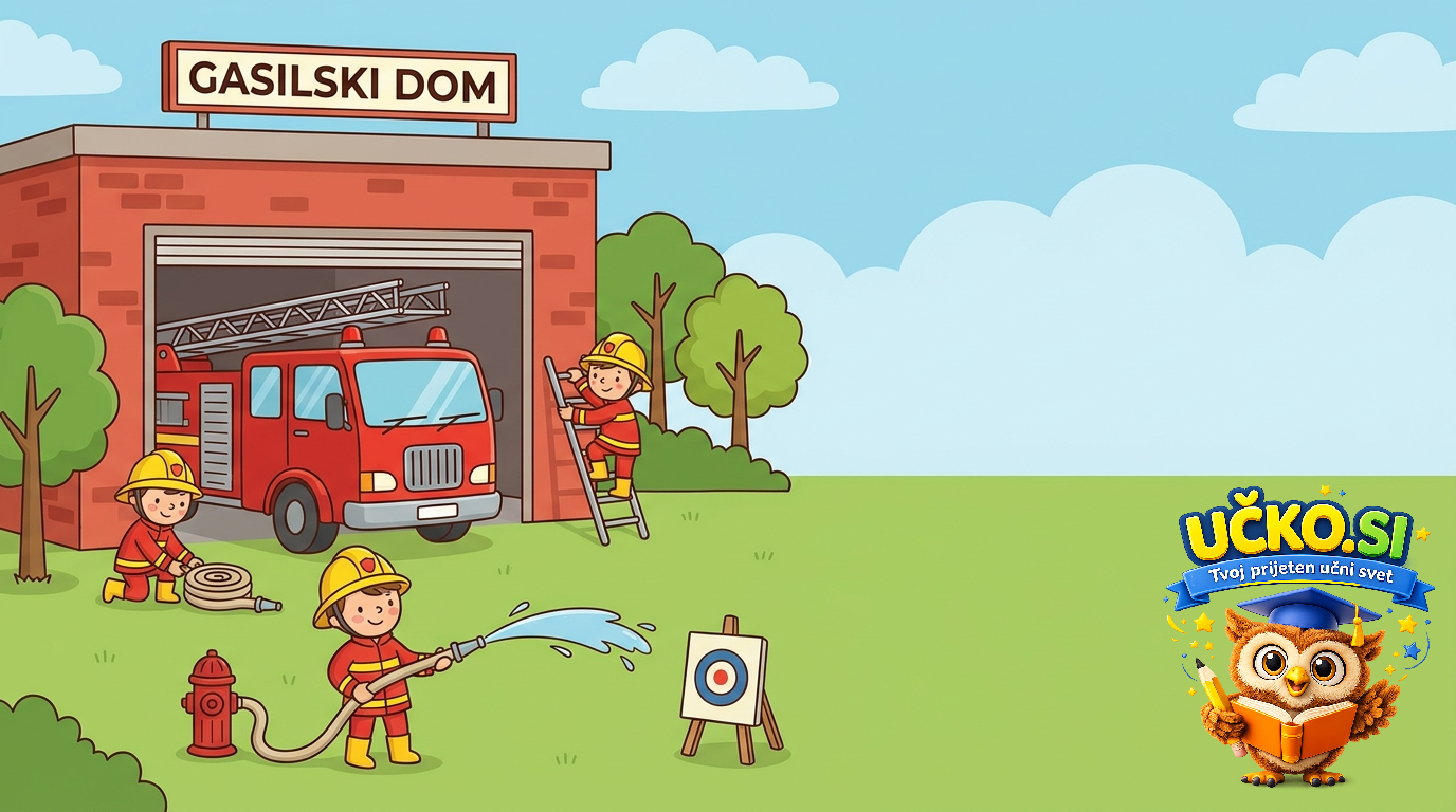 Ilustracija: Gasilski dom in delo gasilcev