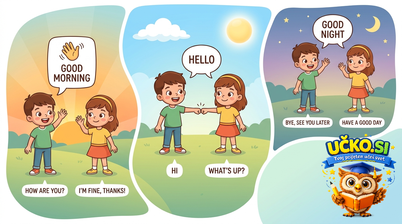 Ilustracija: greetings and basic ways of saying hello in english
