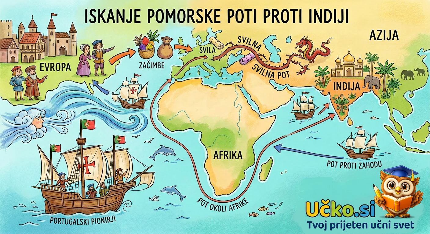 Ilustracija: Iskanje pomorske poti proti Indiji