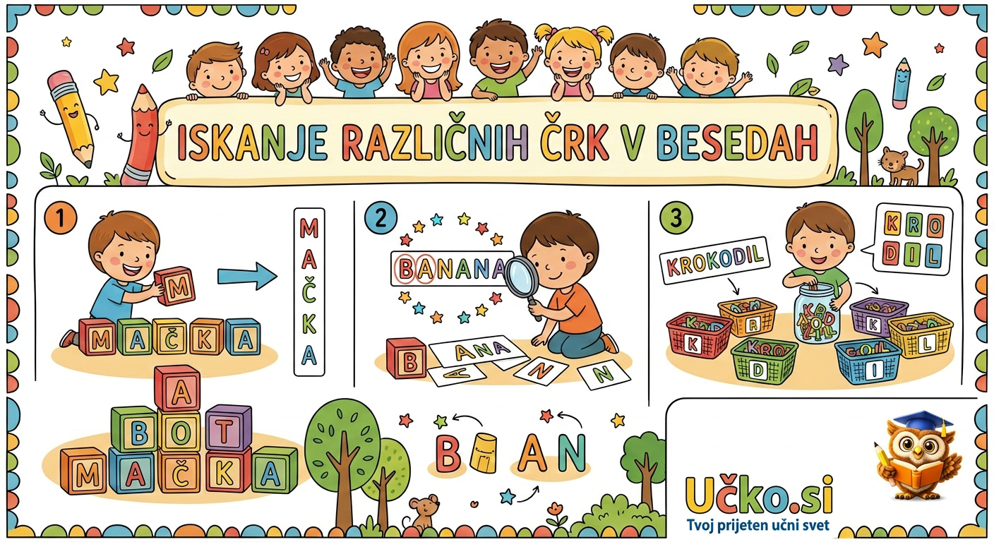 Ilustracija: Iskanje različnih črk v besedah