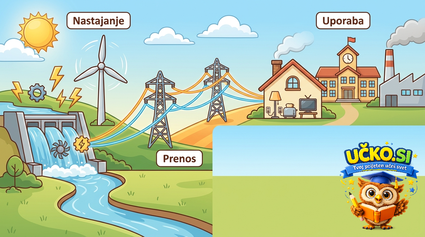 Ilustracija: Nastajanje in uporaba električne energije