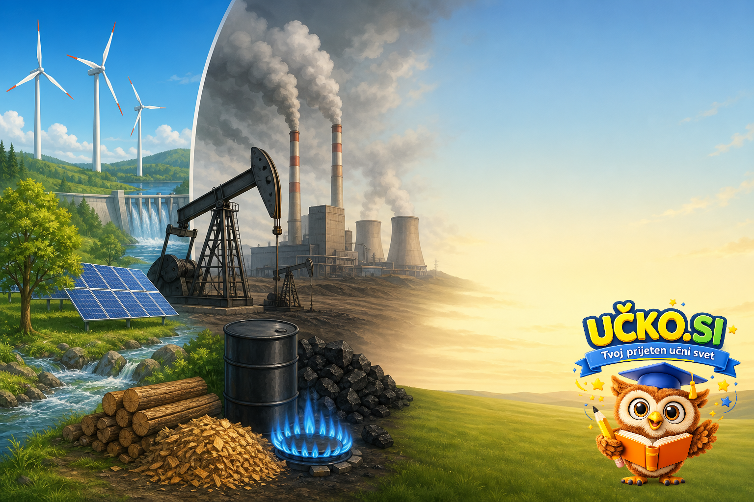 Ilustracija: Obnovljivi in neobnovljivi viri energije