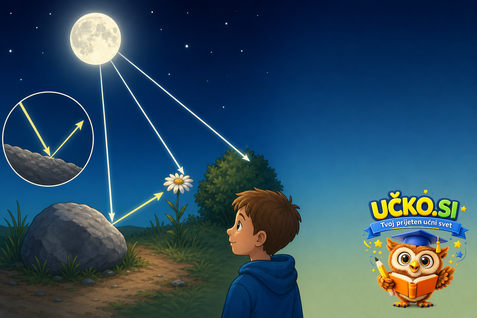 Ilustracija: Odboj svetlobe in vloga Lune