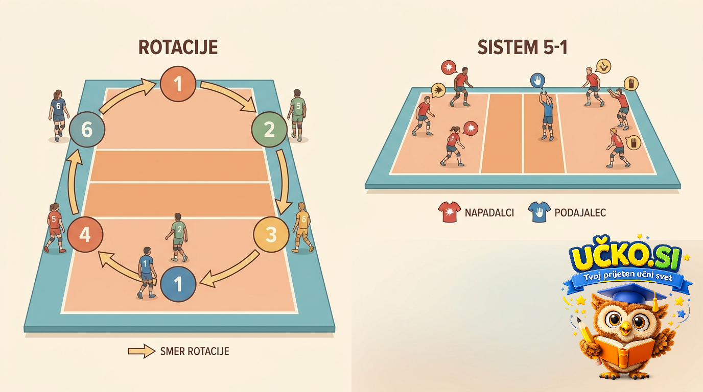 Ilustracija: Odbojka – rotacije in sistem igre