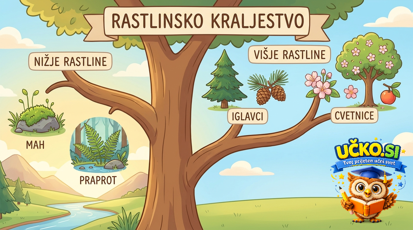 Ilustracija: Osnovna razdelitev rastlinskega kraljestva