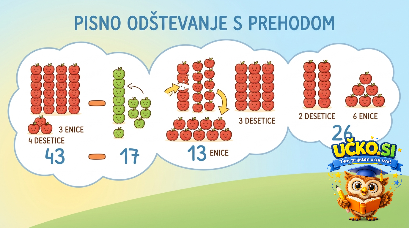 Ilustracija: Pisno odštevanje s prehodom