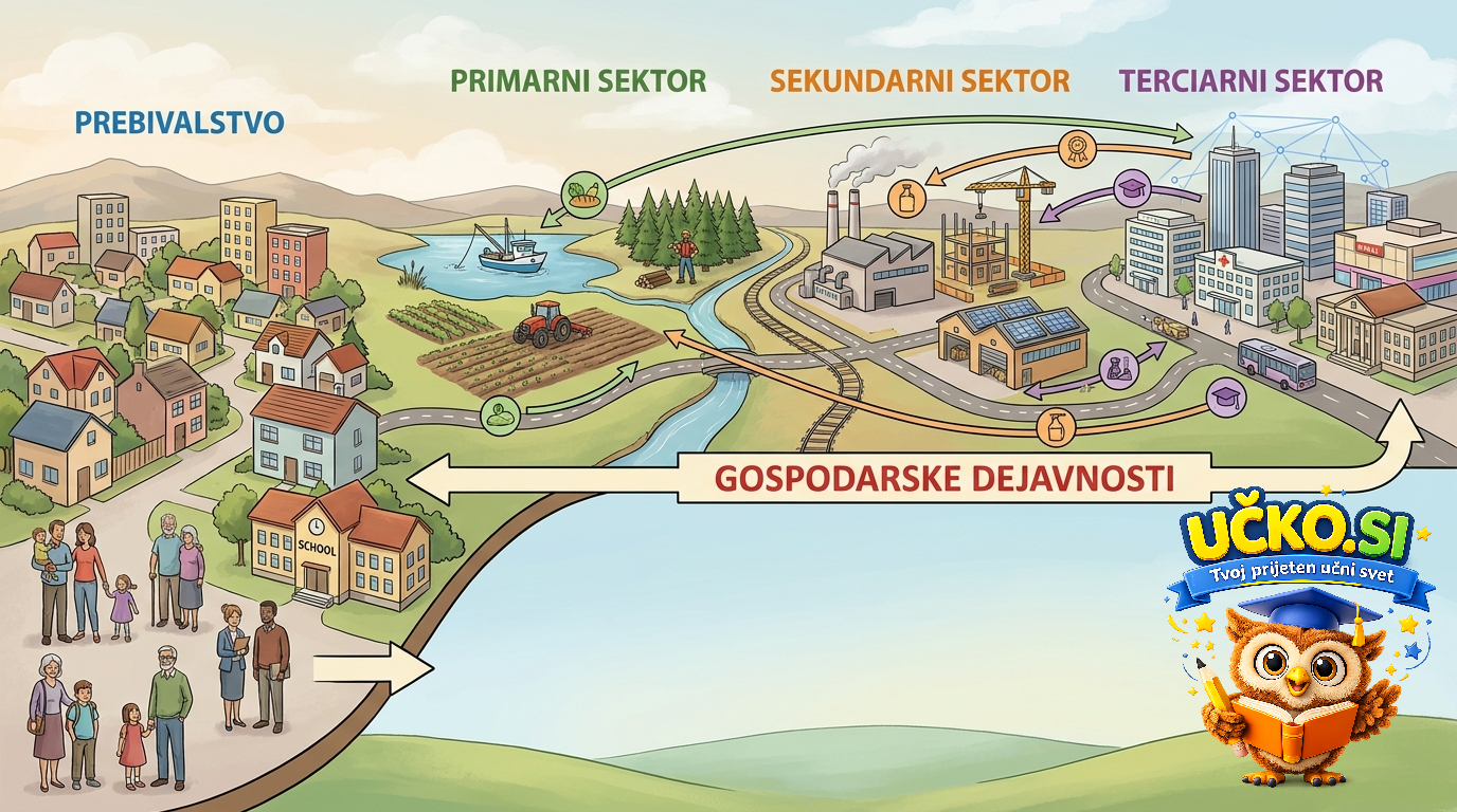 Ilustracija: Prebivalstvo in gospodarske dejavnosti