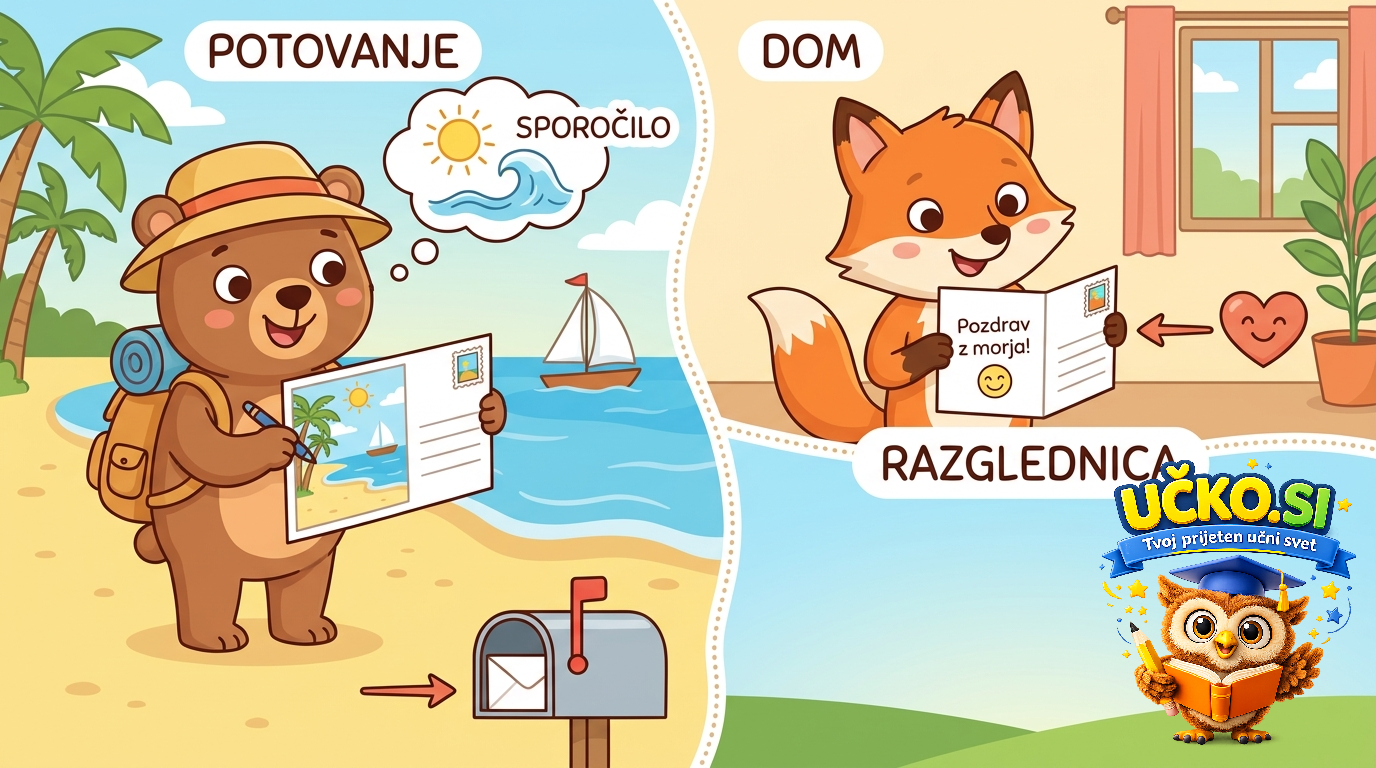 Ilustracija: Razglednica in sporočilo s potovanja