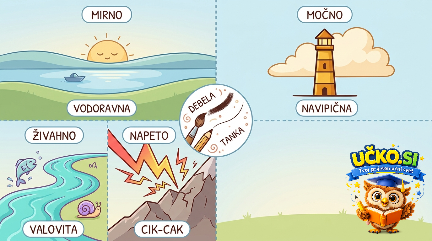 Ilustracija: Različne vrste linij in njihov izrazni pomen