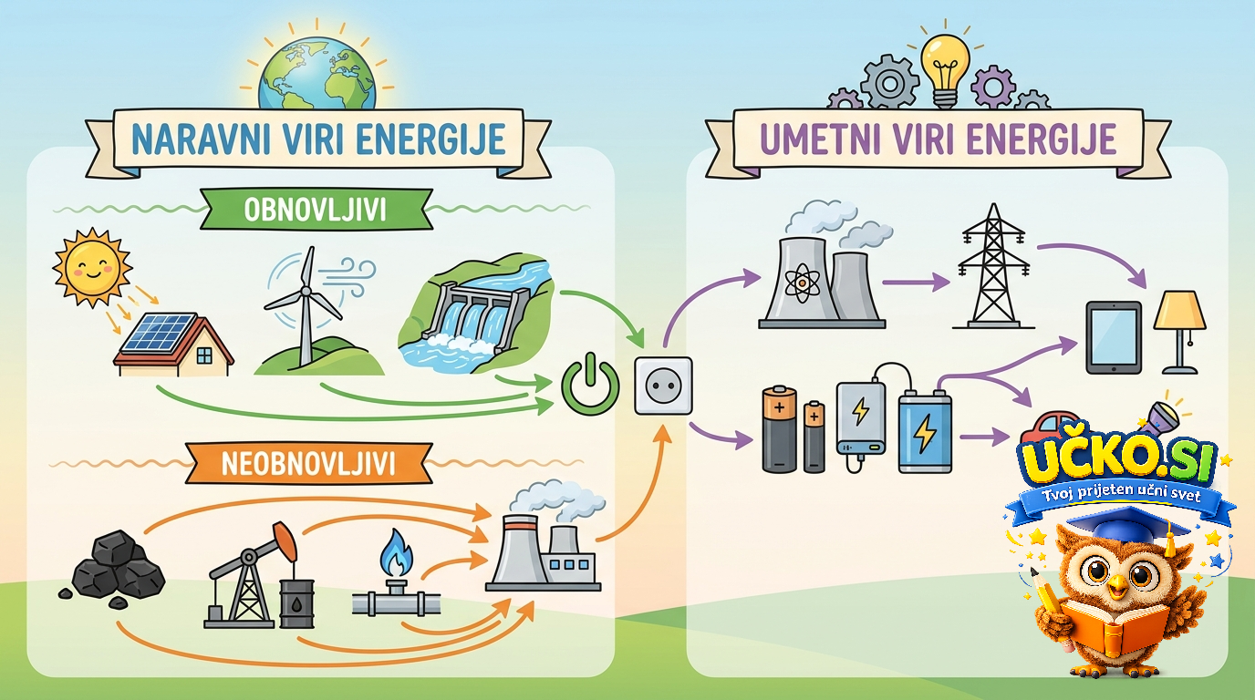 Ilustracija: Različni naravni in umetni viri energije