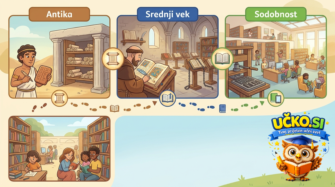 Ilustracija: Razvoj knjig in knjižnic skozi zgodovino