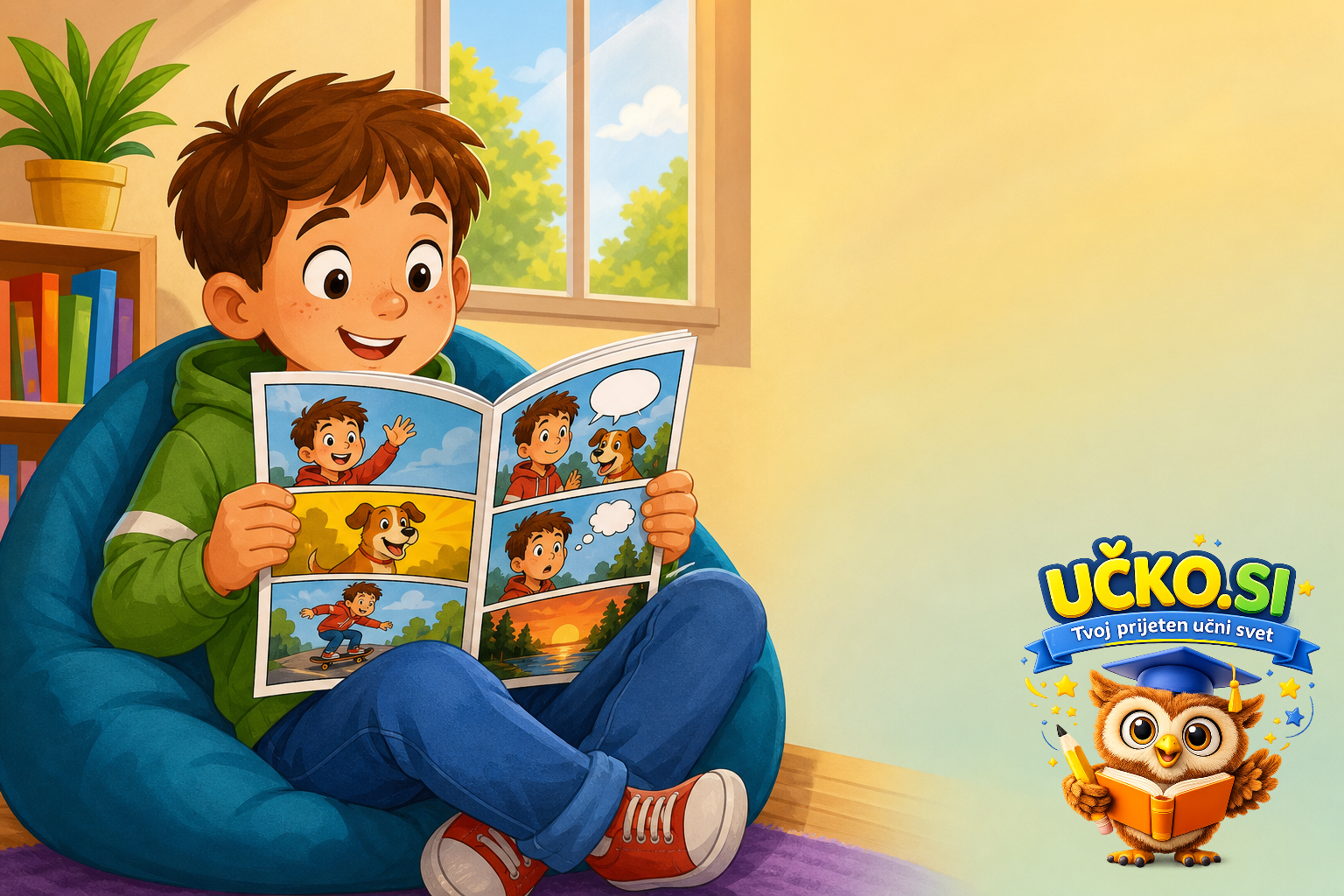 Ilustracija: Reading simple comic-style stories
