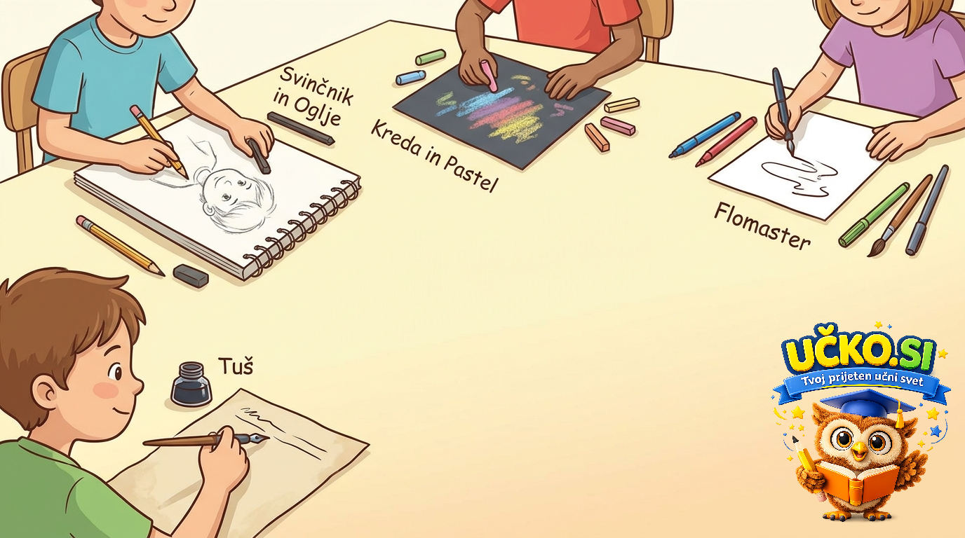 Ilustracija: Risanje z različnimi risarskimi materiali