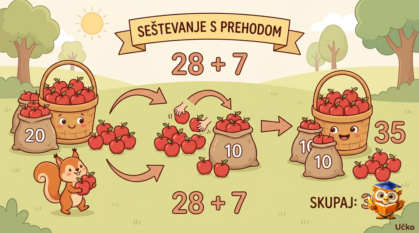 Ilustracija: Seštevanje s prehodom do 100