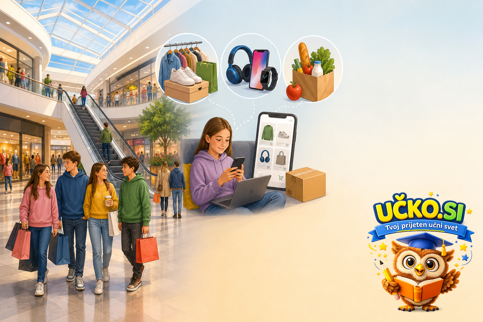 Ilustracija: shopping centres and modern consumption