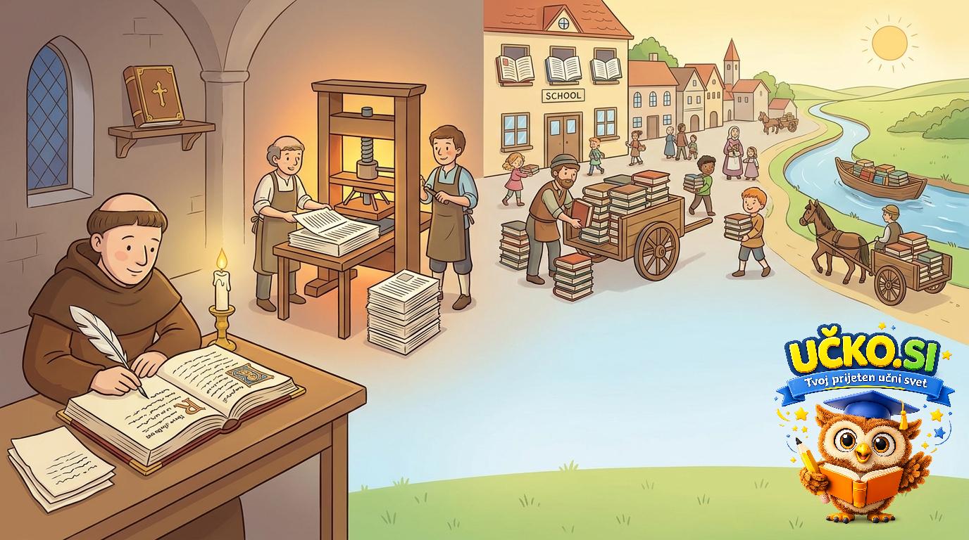 Ilustracija: Širjenje knjig po izumu tiskanja
