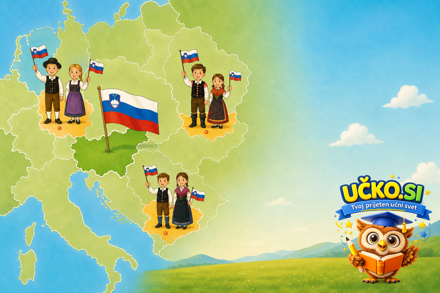 Ilustracija: Slovenščina kot uradni jezik v več državah Evrope