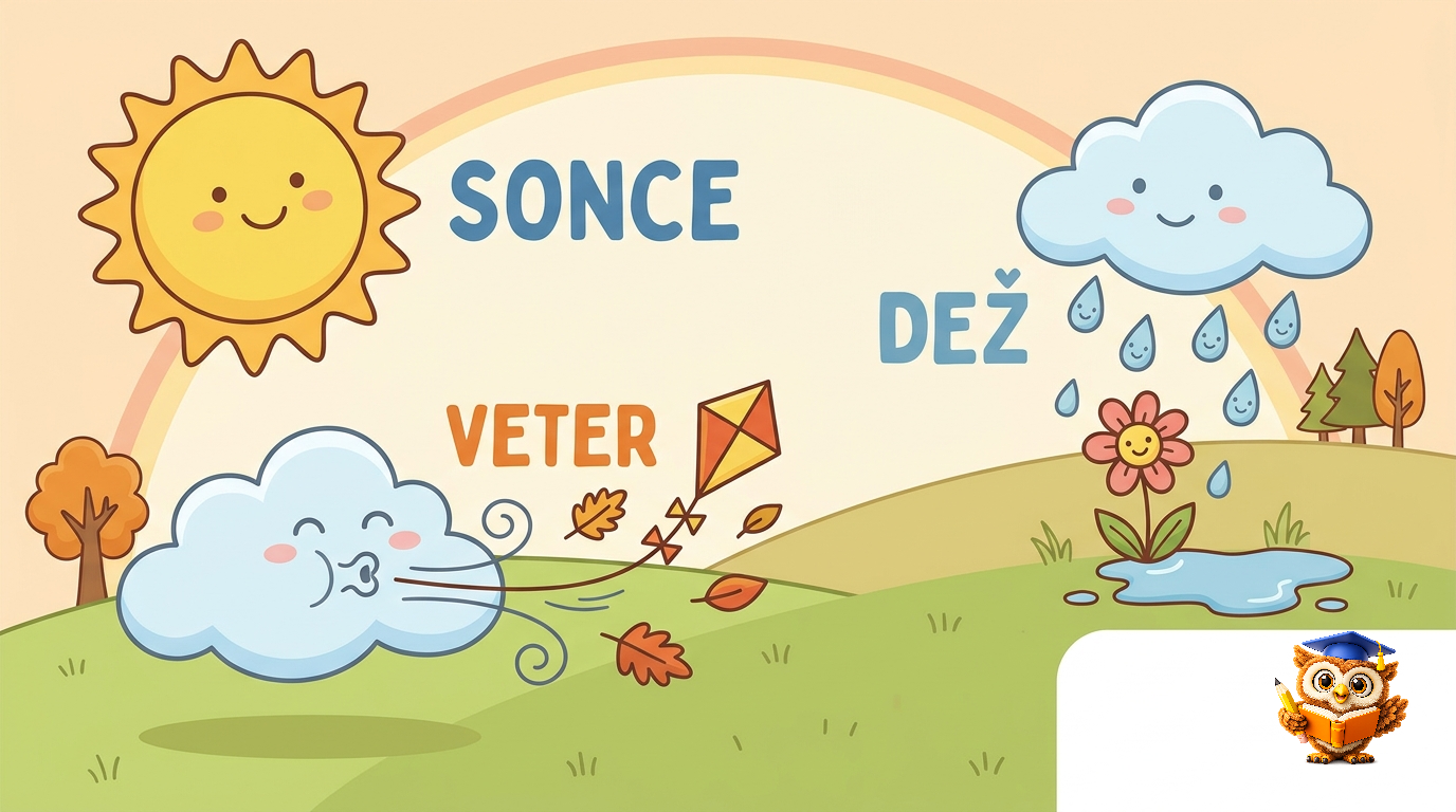 Ilustracija: Sonce, veter in dež