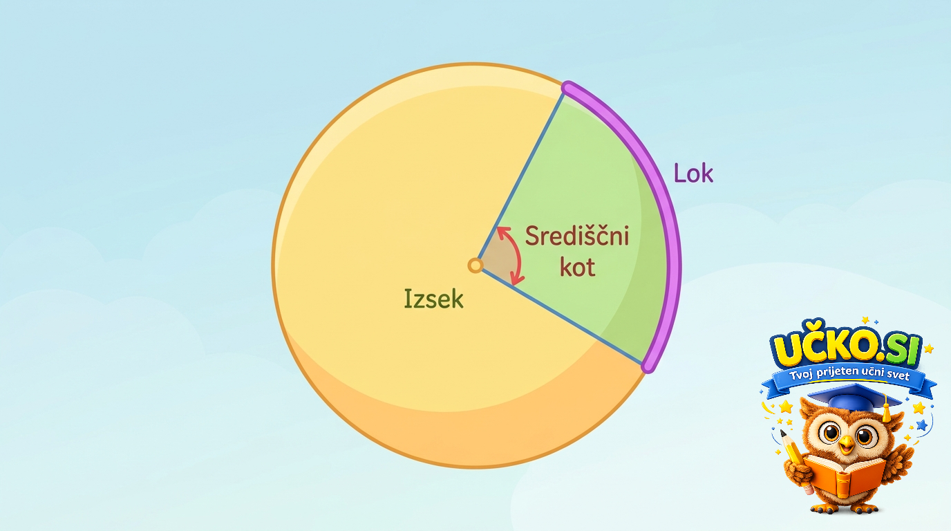 Ilustracija: Središčni kot, lok in izsek