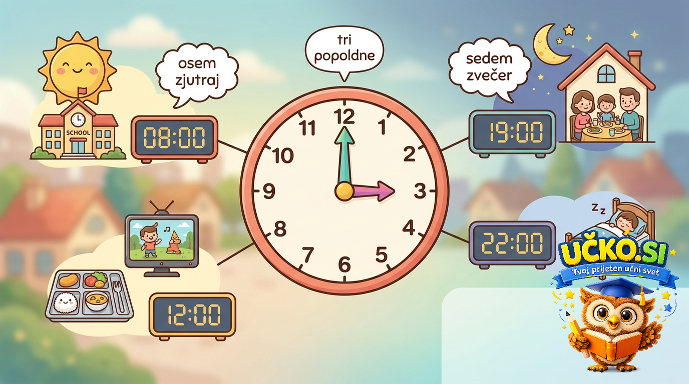 Ilustracija: telling the time and expressing the hour