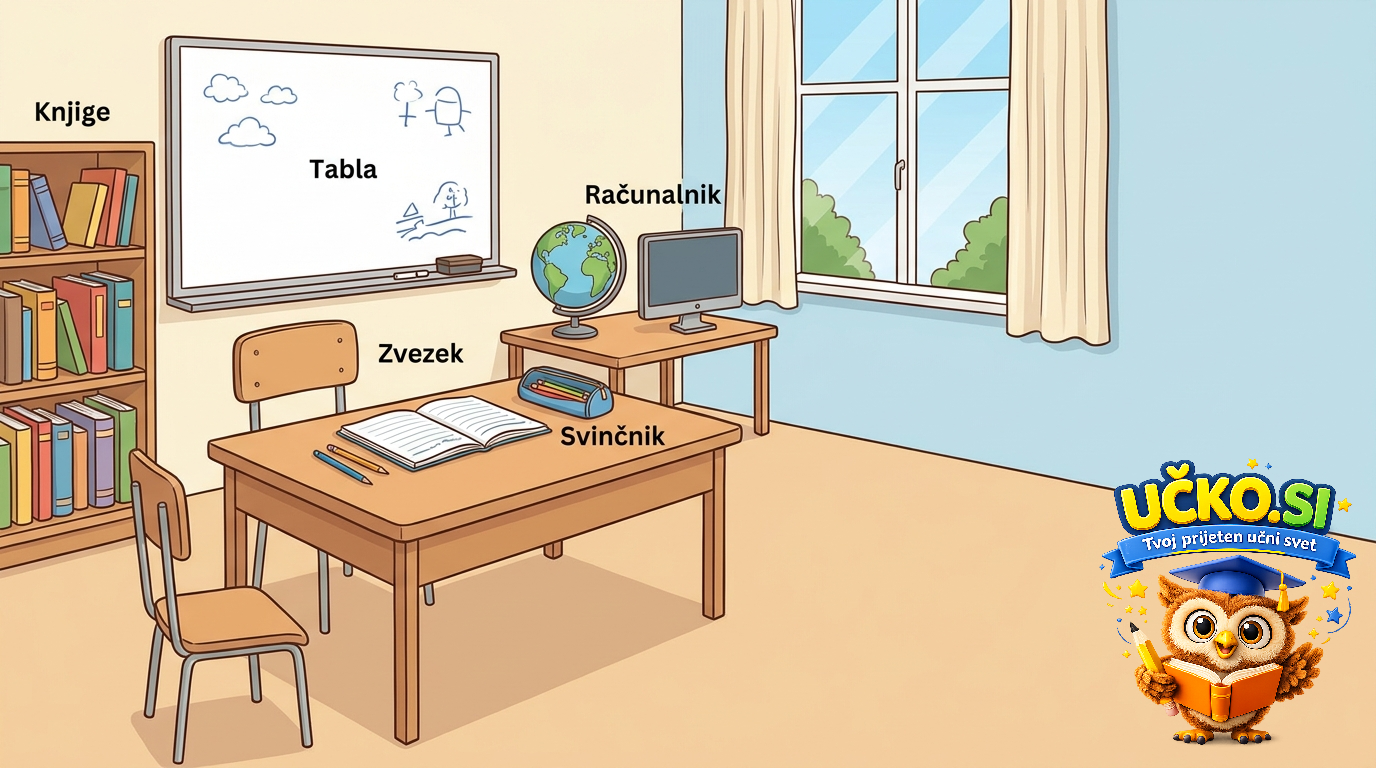 Ilustracija: the classroom environment and school equipment