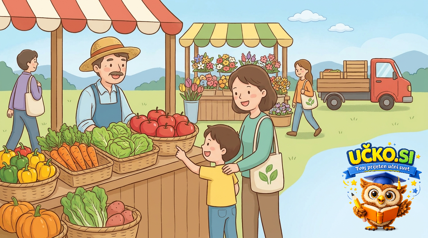 Ilustracija: Tržnica in prodaja pridelkov