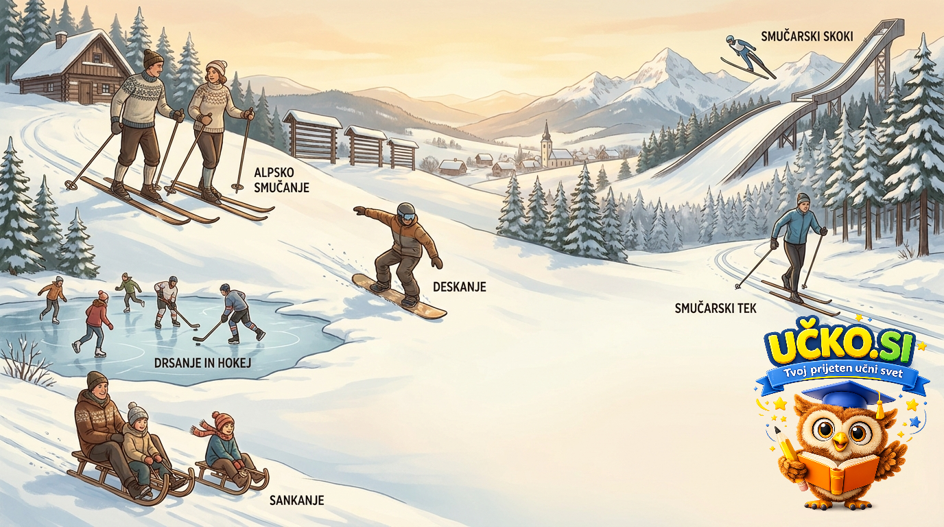 Ilustracija: Zimski športi in slovenska tradicija