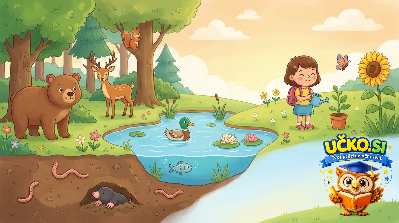 Ilustracija: Živa bitja in njihovo življenjsko okolje